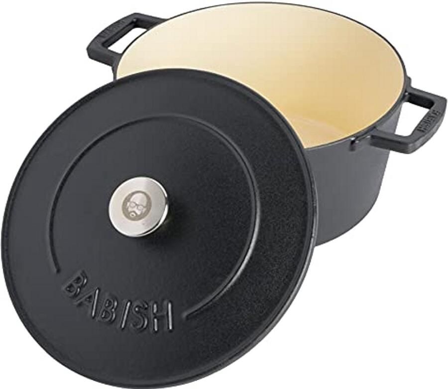 Gietijzeren pan Emaille Dutch Oven Langzaam Garen Gelijkmatige Warmte 6 Quart Zwart