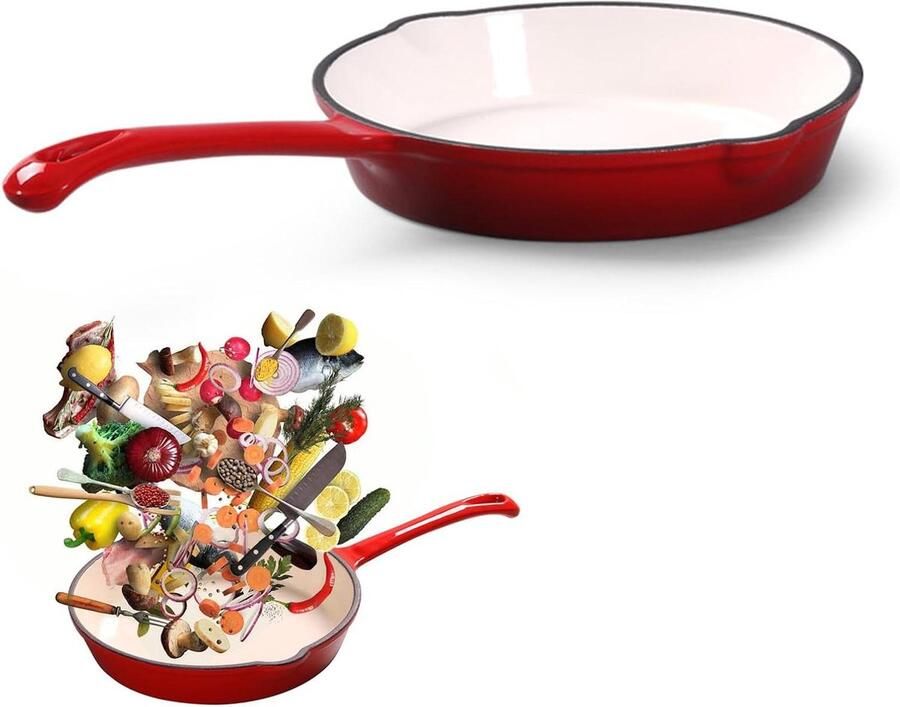 Gietijzeren Pan Emaille Koekenpan Veelzijdig Koken Dubbele Antiaanbaklaag 16 cm Zwart