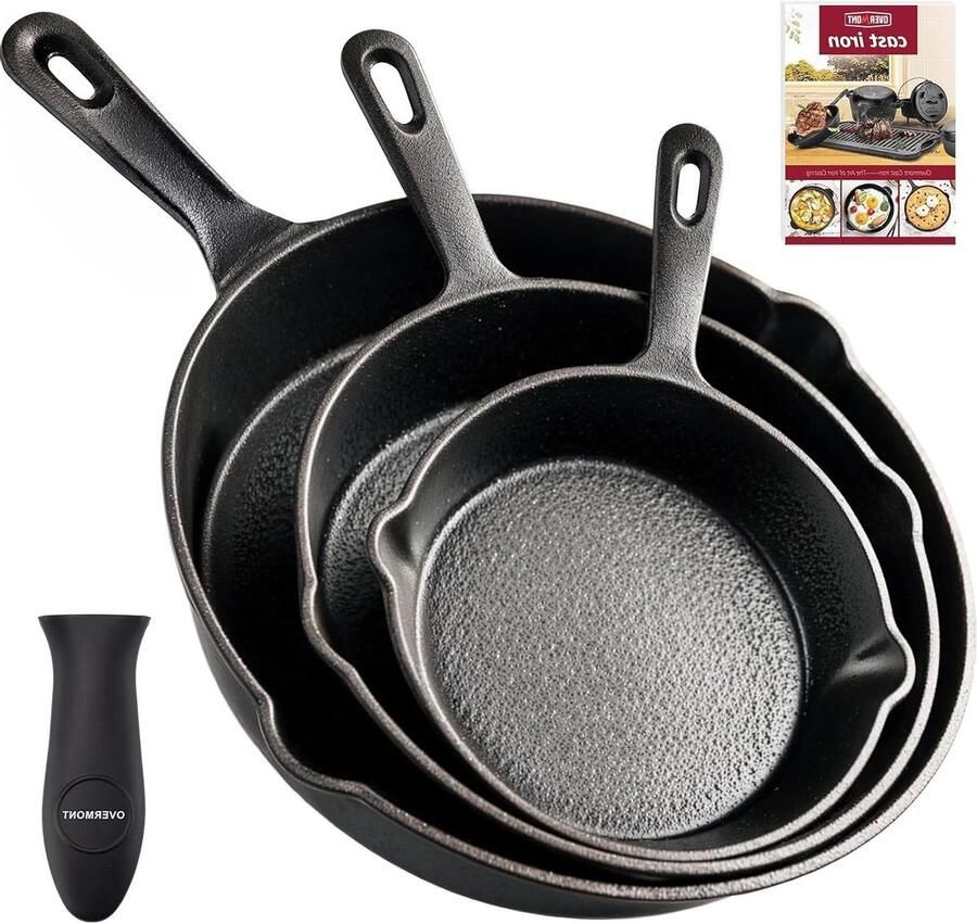 Gietijzeren Pan Grill Pan Buiten Koken Set van 3 Verschillende Maten Zwart