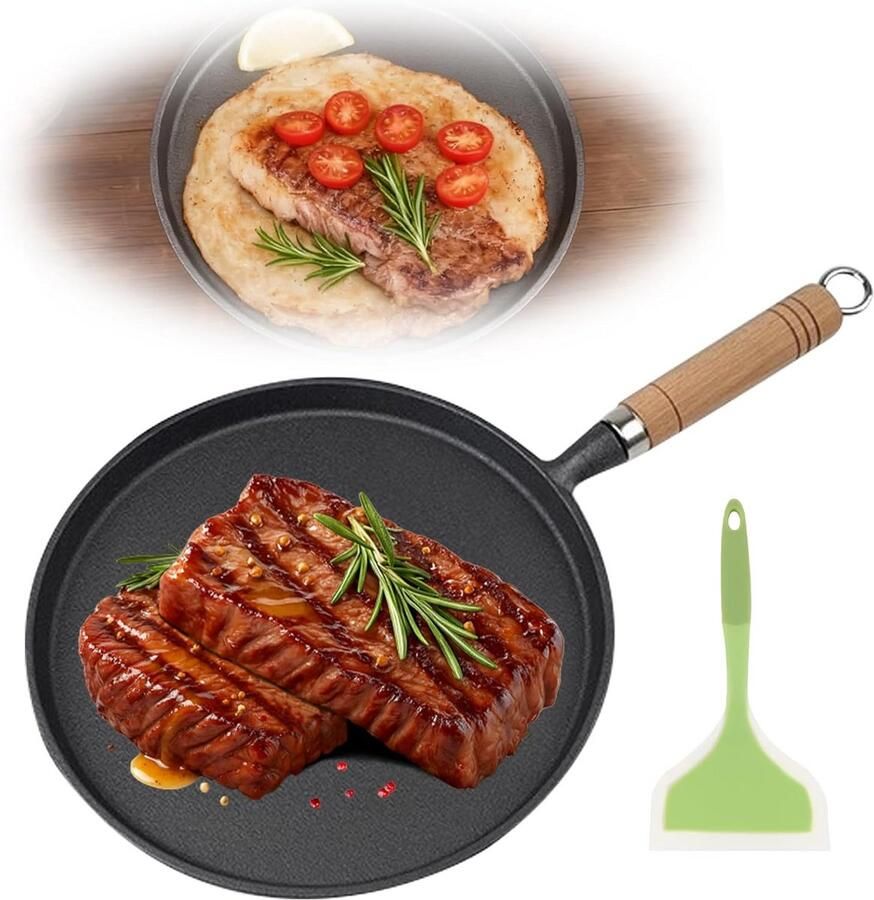 Gietijzeren pan Grillpan Koekenpan Buiten koken Natuurlijke anti-aanbak 20 cm Zwart
