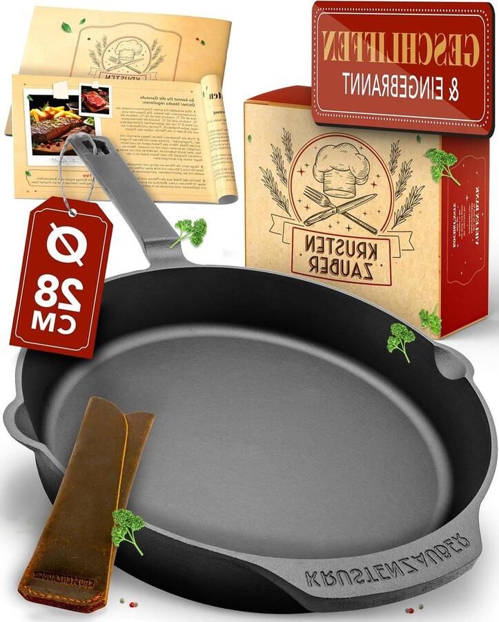 Gietijzeren Pan Grillpan Koekenpan Koken en Braden Veelzijdig Gebruik 28 cm Zwart