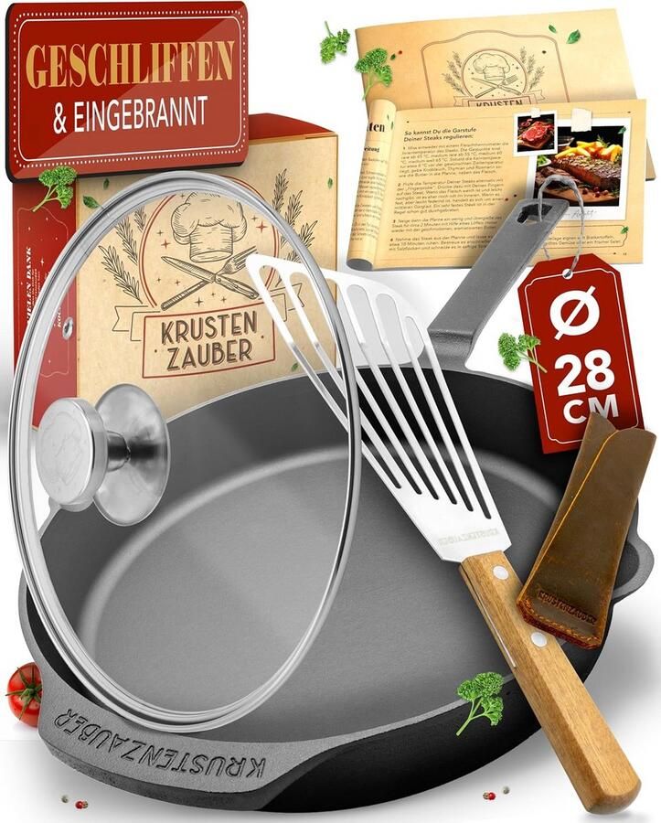 Gietijzeren Pan Grillpan Koekenpan Lekker Koken Traditionele Bereiding 28 cm Zwart