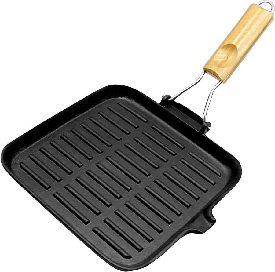 Gietijzeren Pan Grillplaat Koekenpan Buiten Koken Gelijkmatige Warmte 24 cm Zwart