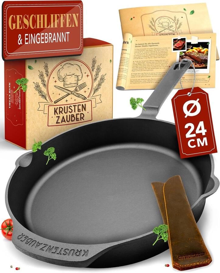 Gietijzeren Pan Grillplaat Koekenpan Heerlijk Koken Traditionele Bereiding 24 cm Zwart