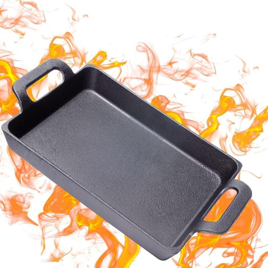 Gietijzeren Pan Grillplaat Koekenpan Intensief Braden Gelijkmatige Warmteverdeling 24 x 17 cm Zwart