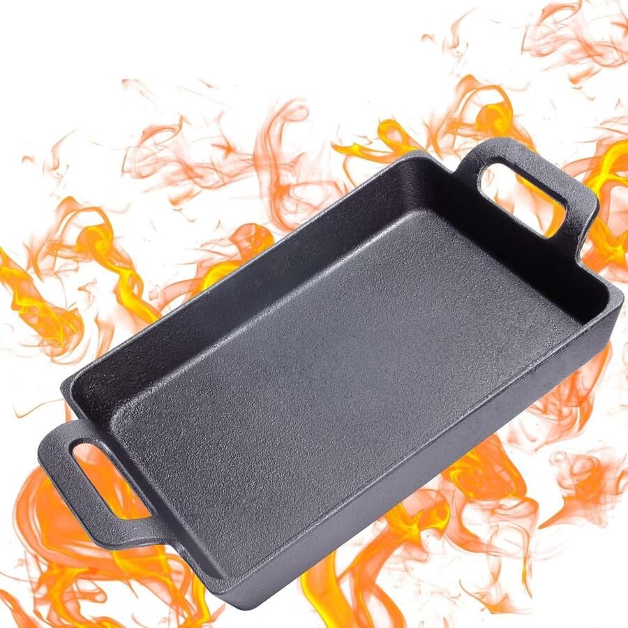 Gietijzeren Pan Grillplaat Koekenpan Intensief Braden Gelijkmatige Warmteverdeling 24 x 17 cm Zwart