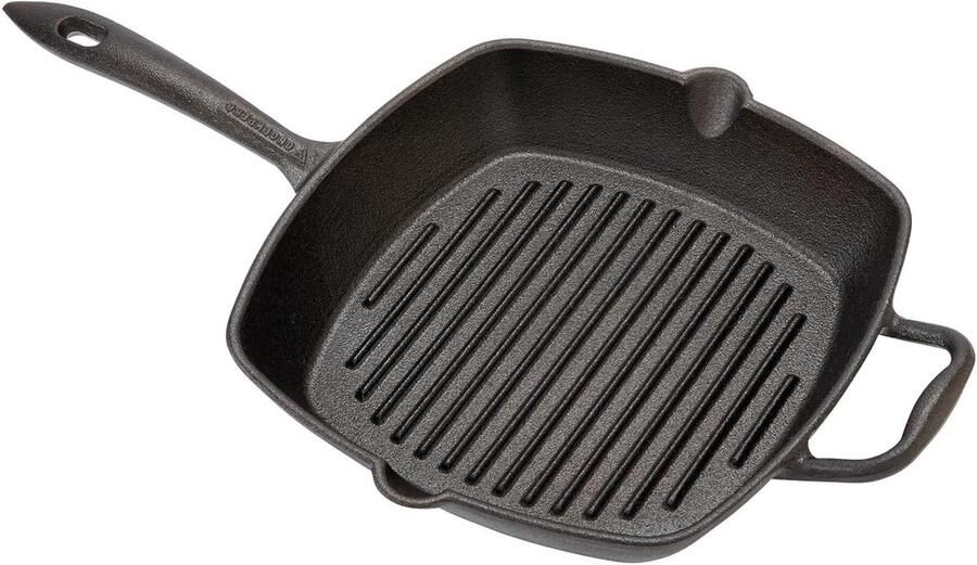 Gietijzeren Koekenpan Grillpan Vierkant Natuurlijk Braden Met Schenktuiten 28x28 cm Zwart