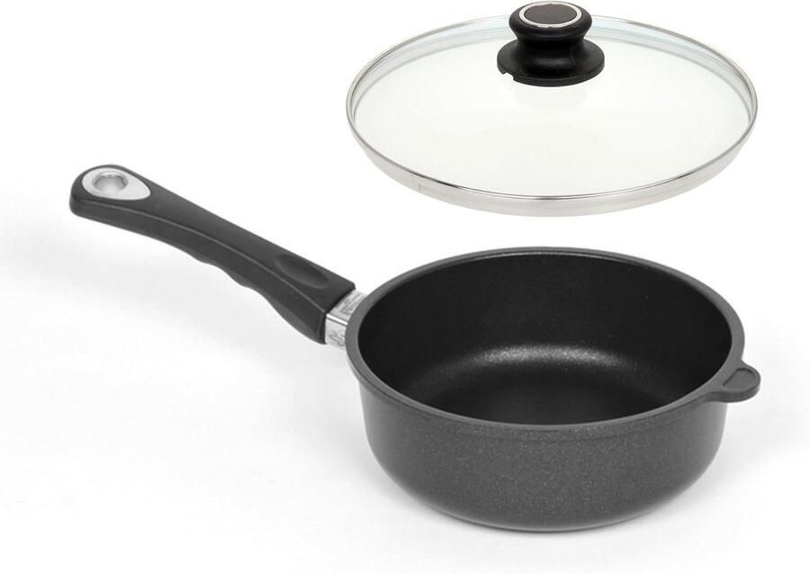 Gietijzeren pan Hoge rand pan Koken en braden Handgegoten aluminium Ø 20cm 1.5L Zwart