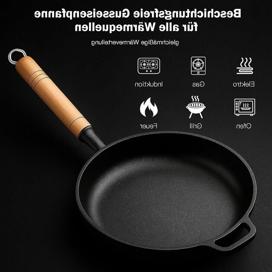 Gietijzeren Koekenpan Ongecoate Pan Koken en Braden Natuurlijke Patina Ontwikkeling 25 cm Zwart