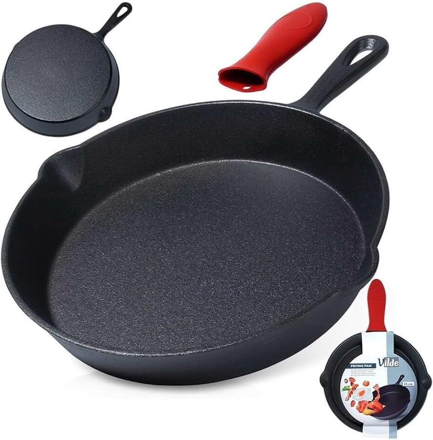 Gietijzeren pan ijzeren pan grillpan van gietijzer met siliconen greepbescherming CAST LINE 25 cm