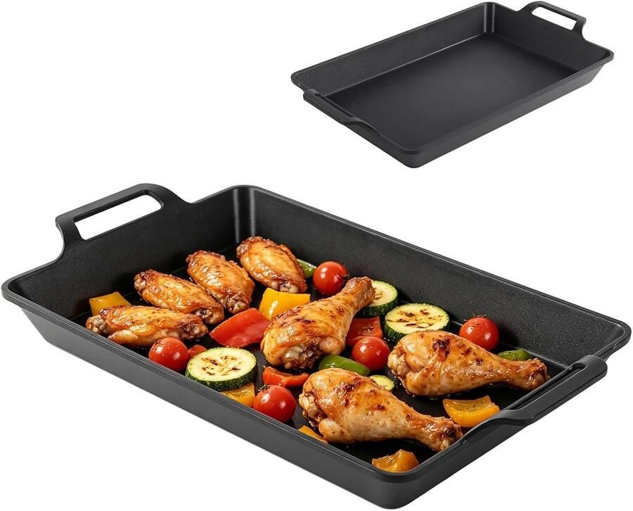 Gietijzeren pan inductie grillpan rechthoekige grillplaat van gietijzer voor gasgrill oven gas of camping outdoor koken 30 x 17 cm