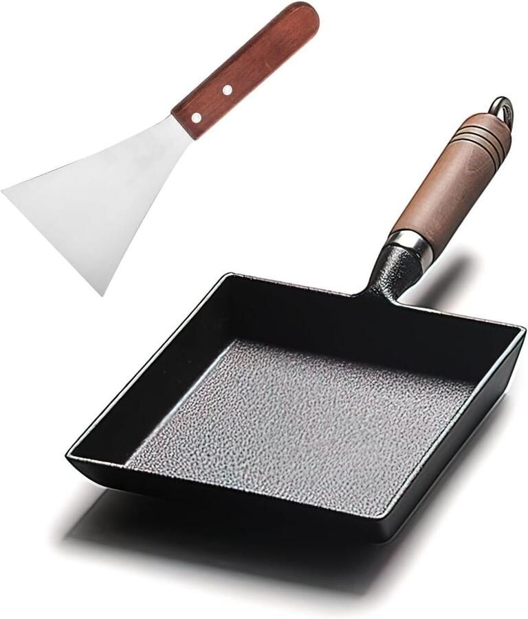 Gietijzeren pan Omeletpan koekenpan Japanse omeletten maken Vooraf gekruid oppervlak 20 x 185 cm Zwart
