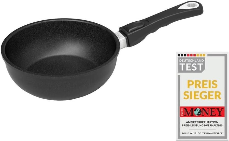 Gietijzeren Pan Kleine Wok Snel Bakken Afneembaar Handvat 20 cm Diameter Zwart