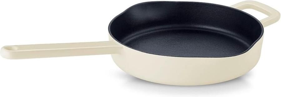 Gietijzeren Pan Koekenpan Aanbraden en Braden Natuurlijk Anti-aanbak 26 cm Ivoorwit