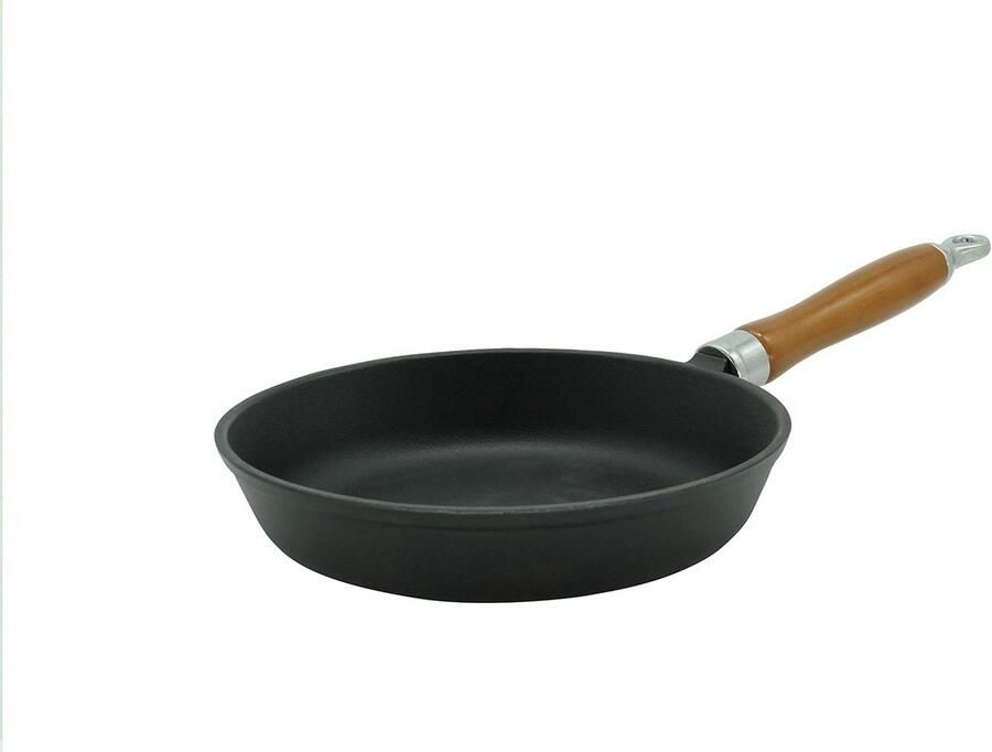 Gietijzeren pan Koekenpan Aanbraden en koken Kersenhouten steel 20 cm Zwart