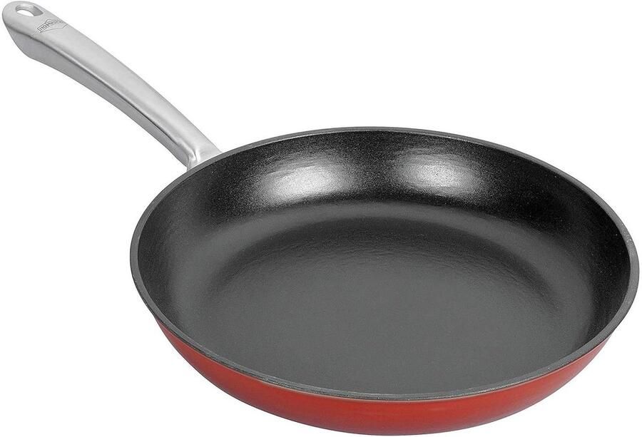 Gietijzeren Pan Koekenpan Bakpan Koken en Bakken Voor Alle Warmtebronnen 28 cm Rood