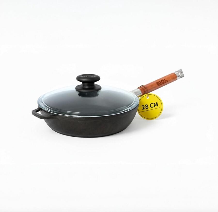 Gietijzeren Pan Koekenpan Braadpan Authentiek Koken Natuurlijk Anti-aanbak 28 cm Zwart