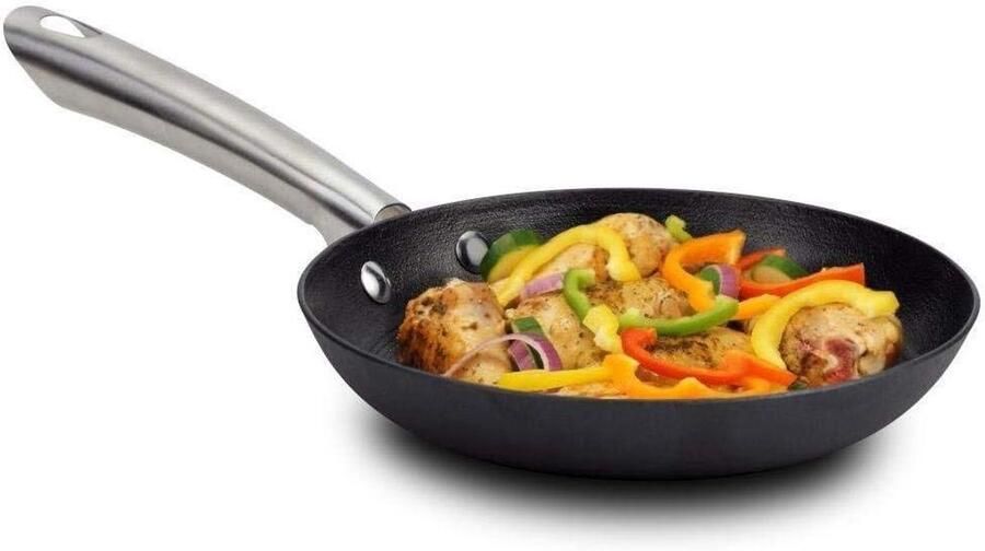 Gietijzeren Pan Koekenpan Braadpan Braden en Stoven Krasbestendige Antiaanbaklaag 28 cm Zwart