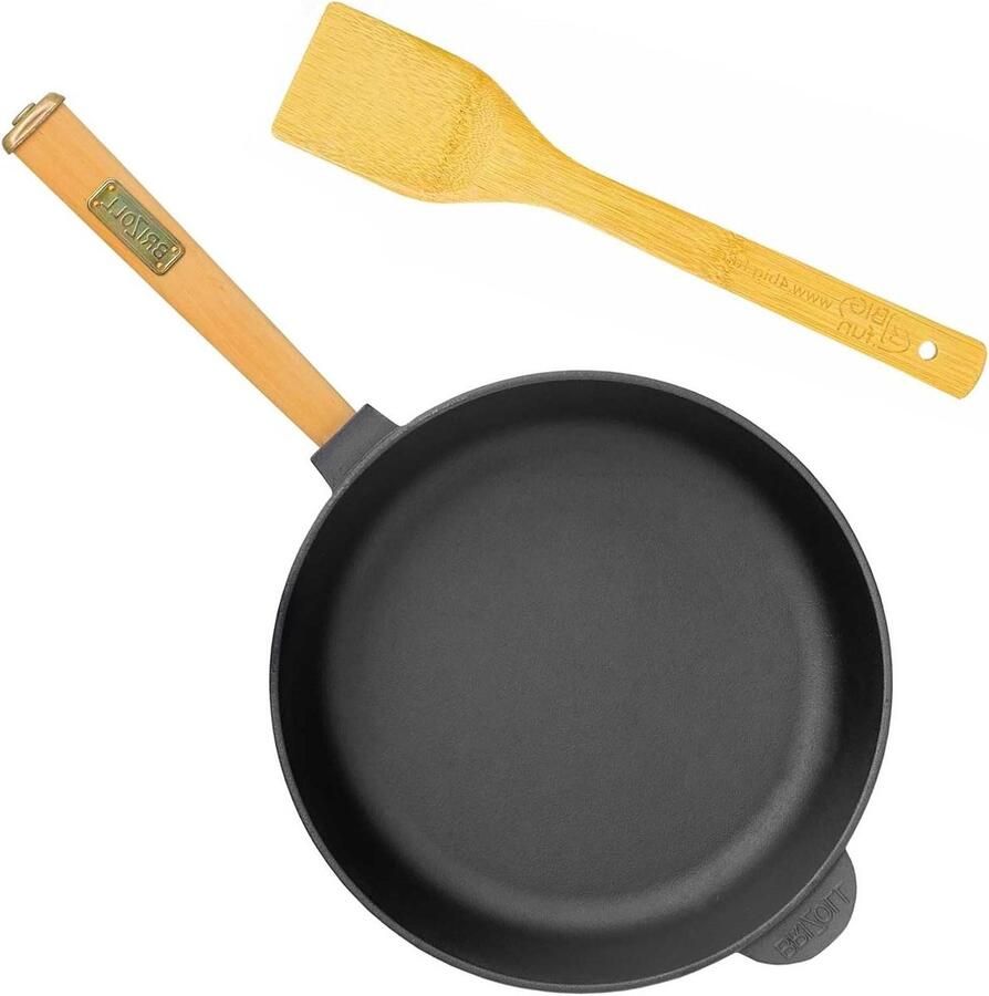 Gietijzeren pan Koekenpan Braadpan Gezond Koken Natuurlijk Patina 28 cm Zwart