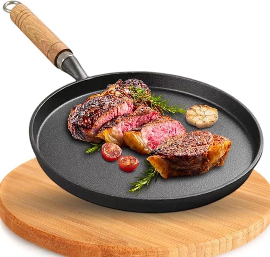 Gietijzeren pan Koekenpan Braadpan Gezond Koken Zonder Coating Ø 26 cm Zwart