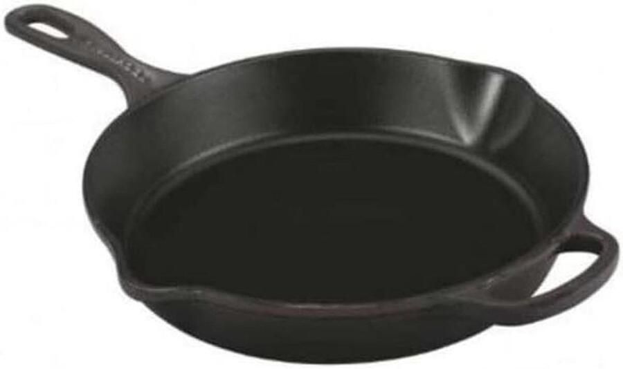 Gietijzeren Pan Koekenpan Diep Langzaam Koken Met Twee Uitgieten 26 cm Mat Zwart