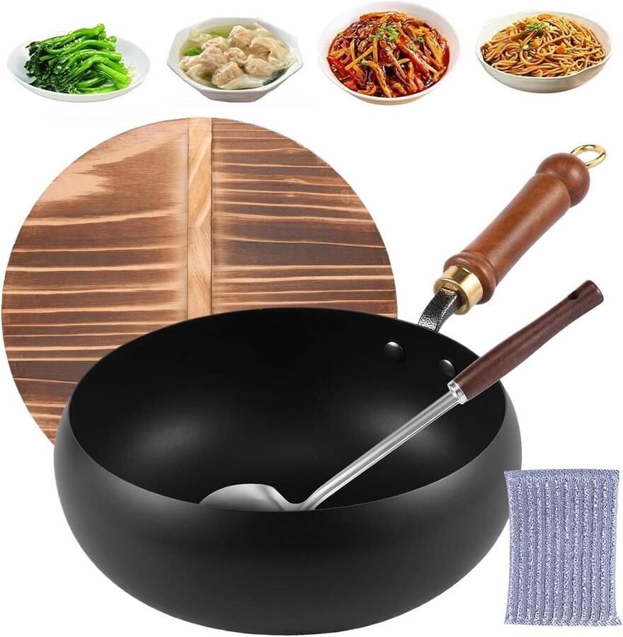 Gietijzeren Pan Koekenpan Dutch Oven Koken en Braden Natuurlijk Anti-aanbak 24 cm Zwart