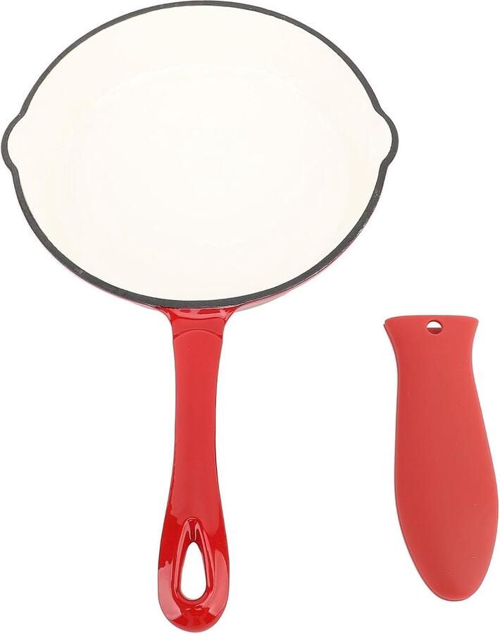 Gietijzeren Pan Koekenpan Frituurpan Koken Grillen Bakken Geëmailleerd Antiaanbak 25 cm Zwart