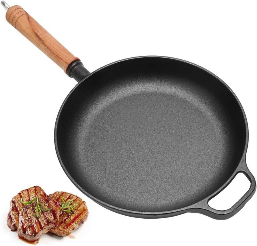 Gietijzeren Pan Koekenpan Grillpan Koken en Bakken Gelijkmatige Warmteverdeling 27 cm Zwart