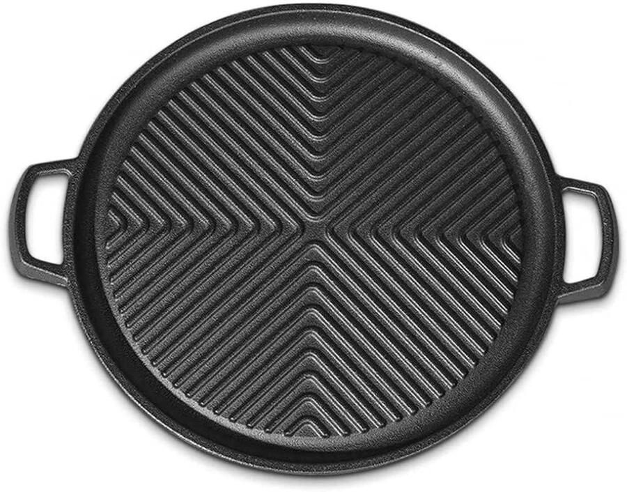 Gietijzeren Pan Koekenpan Grillplaat Steak Bakken Antiaanbak Streepdesign 29 cm Zwart