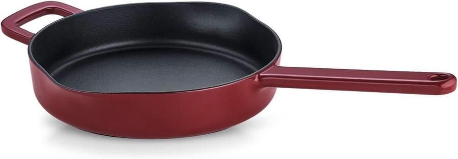 Gietijzeren Pan Koekenpan Koken en Braden Uitstekende Warmteverdeling 26 cm Bordeauxrood