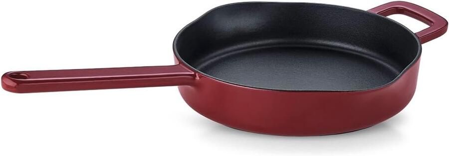 Gietijzeren Pan Koekenpan Koken en Grillen Uitstekende Warmteverdeling 26 cm Bordeauxrood