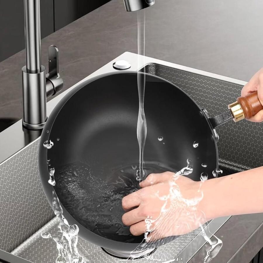 Gietijzeren Pan Koekenpan met deksel Veelzijdig Koken Natuurlijk Anti-aanbak 24 cm Zwart