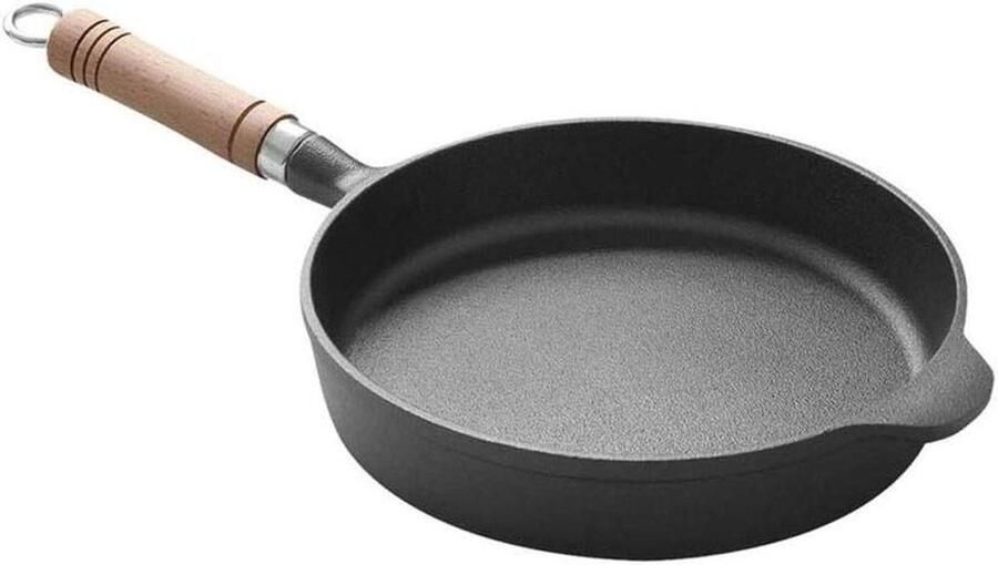 Gietijzeren pan Koekenpan met houten handvat Ontbijt bereiden Gelijkmatige warmteverdeling 2 kg Zwart
