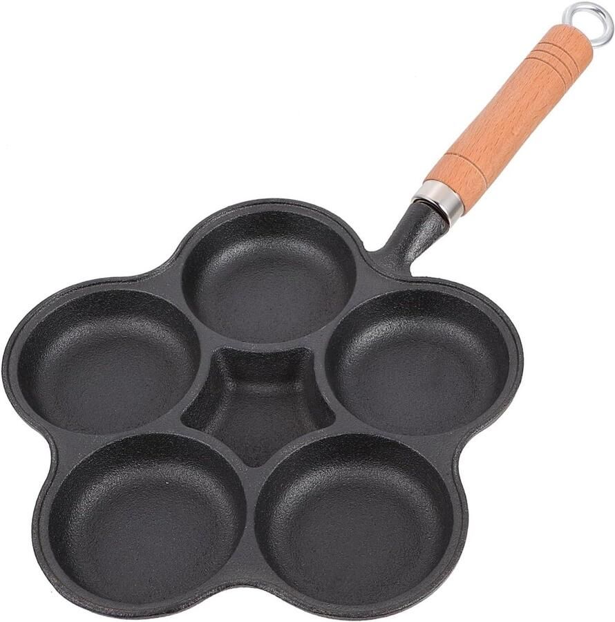 Gietijzeren Pan Koekenpan Omeletpan Ontbijt Maken Vijf Gaten 41.5 cm Lengte Zwart