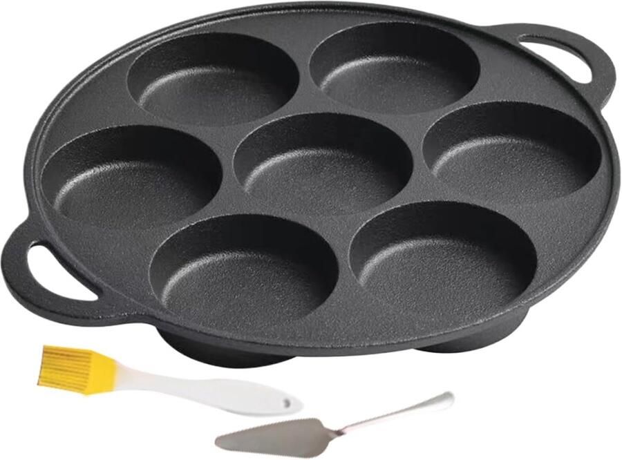 Gietijzeren Pan Koekenpan Ontbijt Maken 7-Gaten Ontwerp 30.5 cm Zwart
