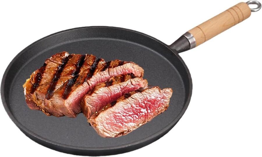 Gietijzeren pan Koekenpan Pannenkoeken bakken Natuurlijke antiaanbaklaag Ø 26 cm Zwart