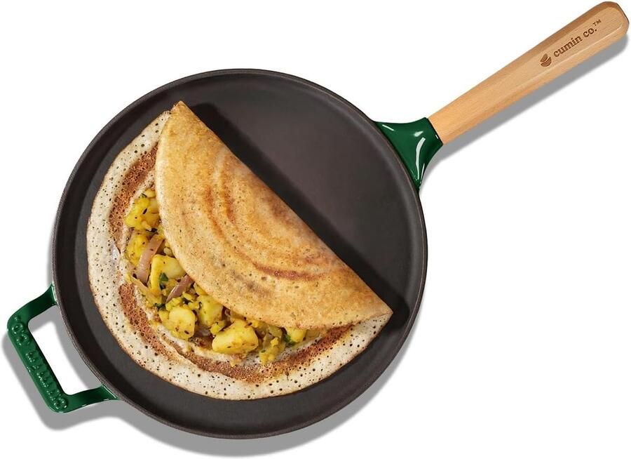 Gietijzeren Pan Koekenpan Platte Pan Indiase Gerechten Maken Natuurlijke Antiaanbaklaag 28 cm Diameter Groen
