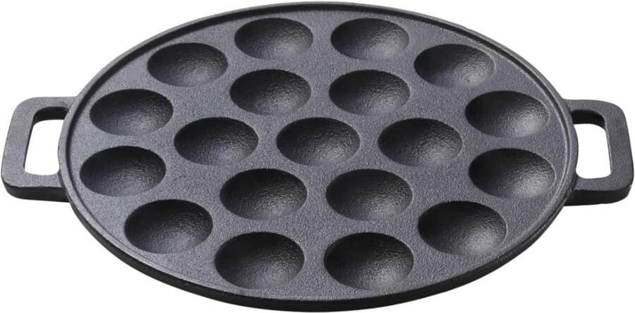 Gietijzeren Pan Koekenpan Poffertjespan Koken Bakken Natuurlijke Antiaanbaklaag 24 cm Zwart