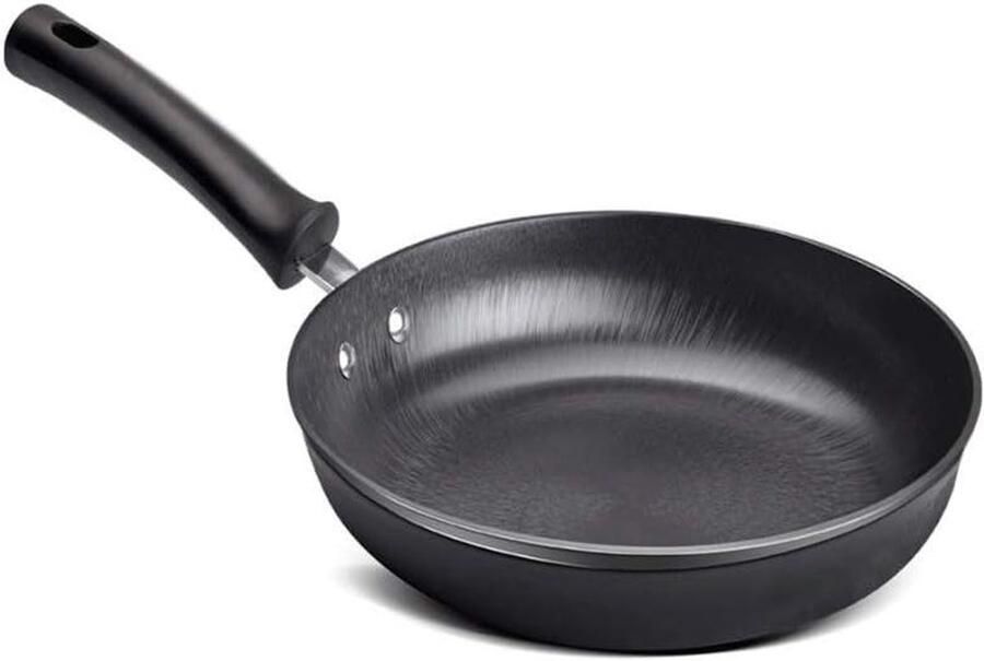 Gietijzeren Pan Koekenpan Steelpan Gezinsmaaltijden Bereiden Gelijkmatige Warmtegeleiding 24 cm Diameter Zwart