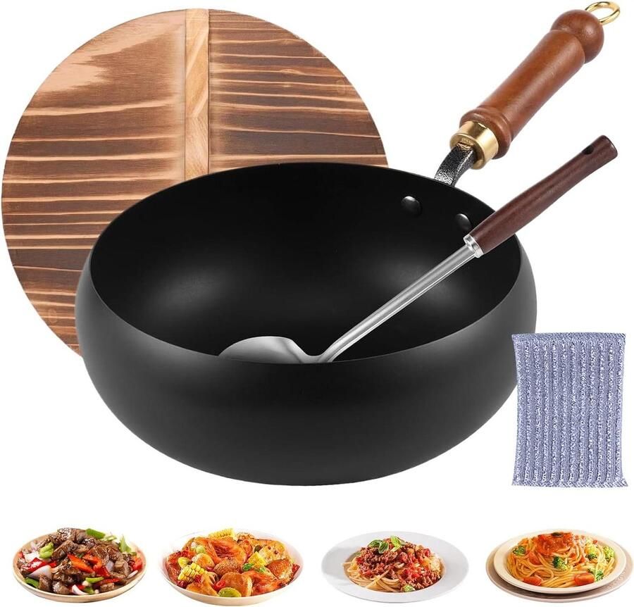 Gietijzeren Pan Koekenpan Stoofpan Koken op Inductie Natuurlijk Anti-aanbak 24 cm Zwart