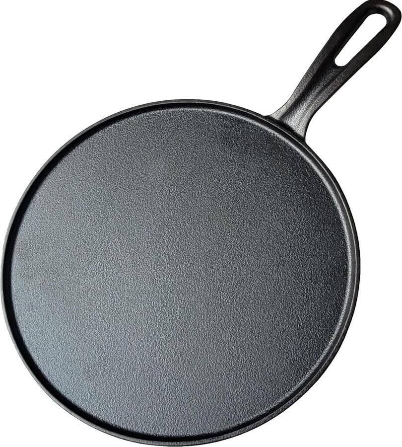 Gietijzeren Pan Koekenpan Tawa Platte Broden Bakken Gelijkmatige Warmteverdeling 28 cm Diameter Zwart