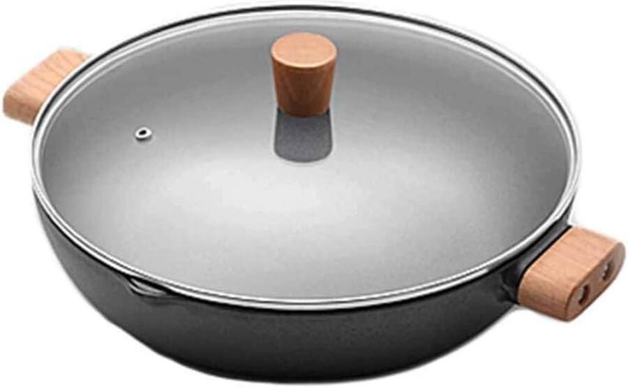 Gietijzeren Pan Koekenpan Wok Gezond Koken Geïntegreerd Handvat 30cm Diameter Zwart
