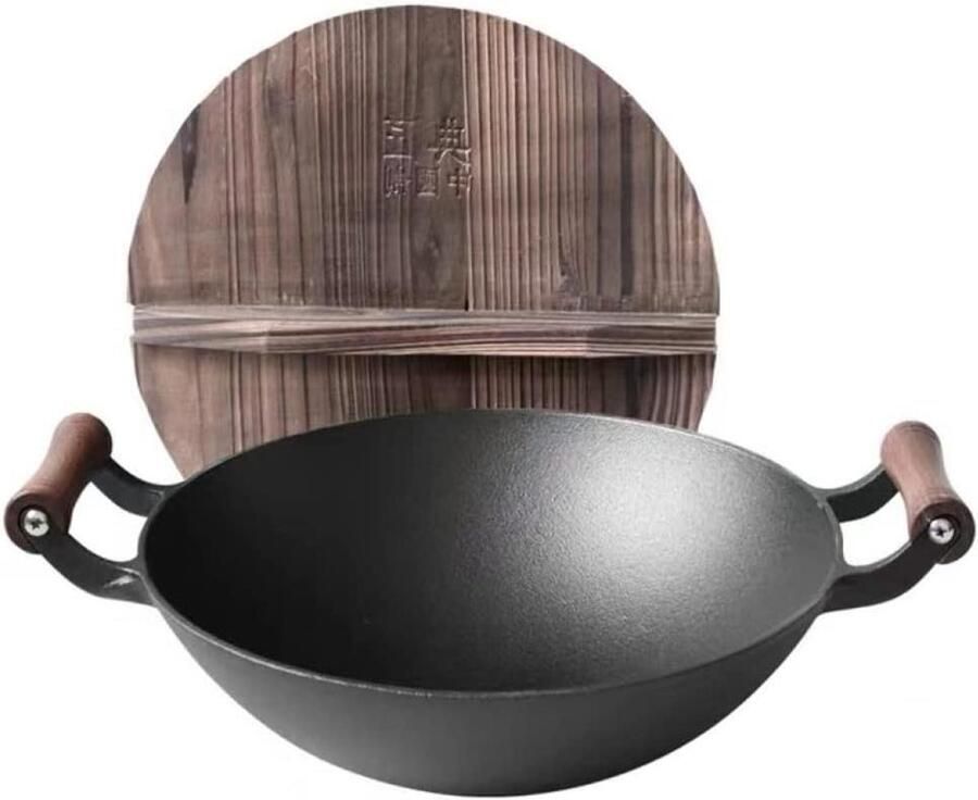 Gietijzeren pan Koekenpan Wok Lekker Koken Gelijkmatige warmte 30 cm Zwart