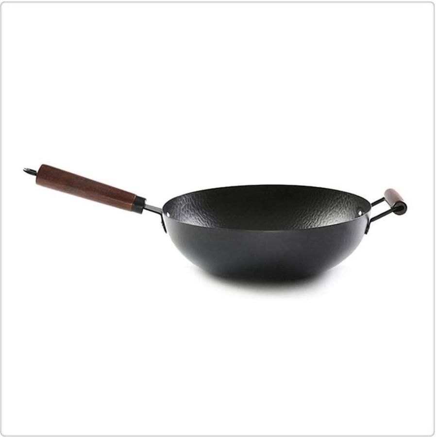 Gietijzeren pan Koekenpan wok Thuis koken Handgemaakte mal 34 cm Zwart