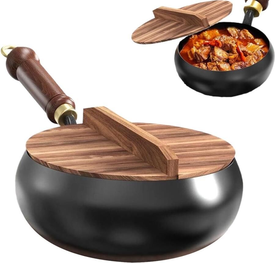 Gietijzeren Pan Kookgerei Wok Veelzijdig Koken Authentiek Vakmanschap 24 cm Zwart