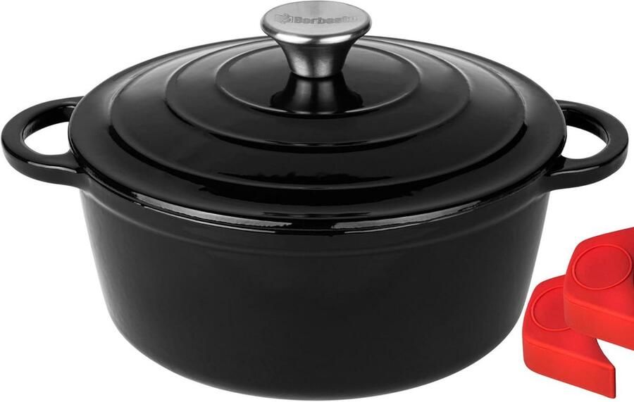 Gietijzeren pan Kookpan Dutch Oven Langzaam garen Gelijkmatige warmte 4 Liter Zwart