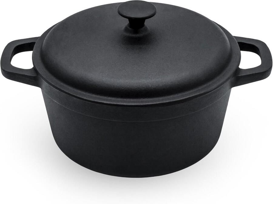 Gietijzeren pan Kookpan met deksel Bakken en braden Zware kwaliteit 20 cm diameter Zwart