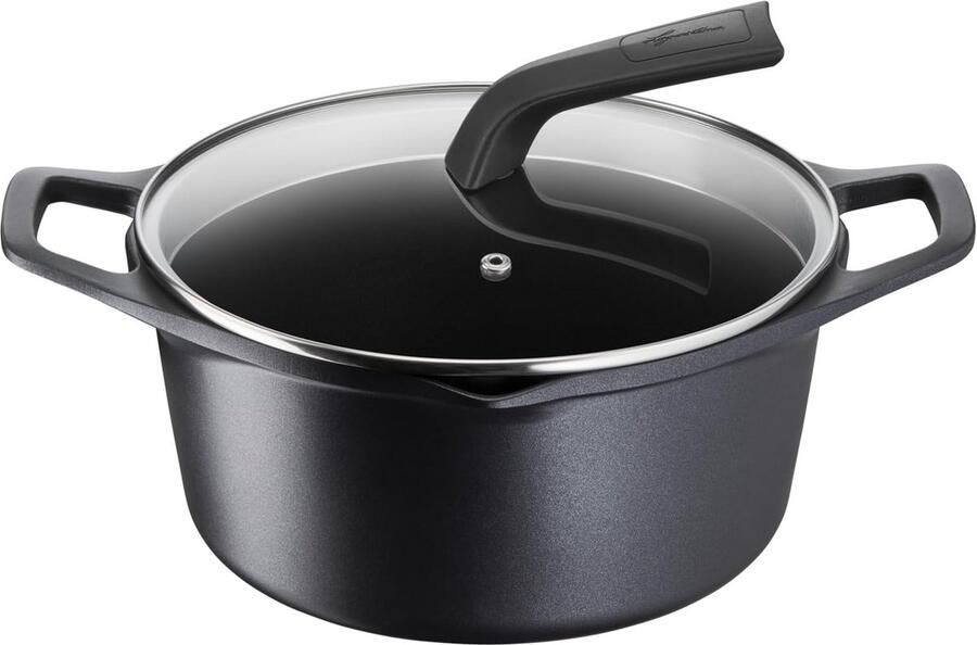 Gietijzeren Pan Kookpan met deksel Gezond Koken Thermo-Signal Indicator Ø 24 cm Zwart