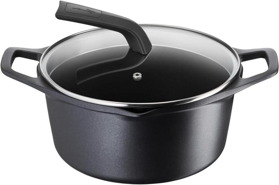 Gietijzeren Pan Kookpan met deksel Gezond Koken Thermo-Signal indicator Ø 24 cm Zwart