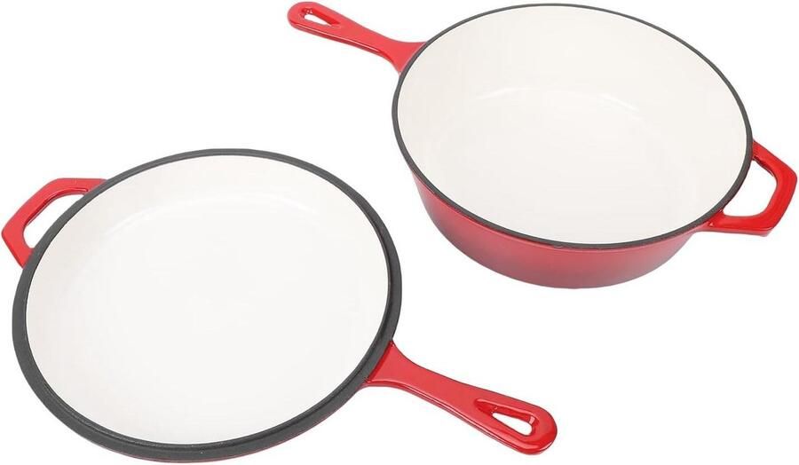 Gietijzeren Pan Braadpan met Deksel Veelzijdig Koken 2-in-1 Design 4QT Capaciteit Zwart